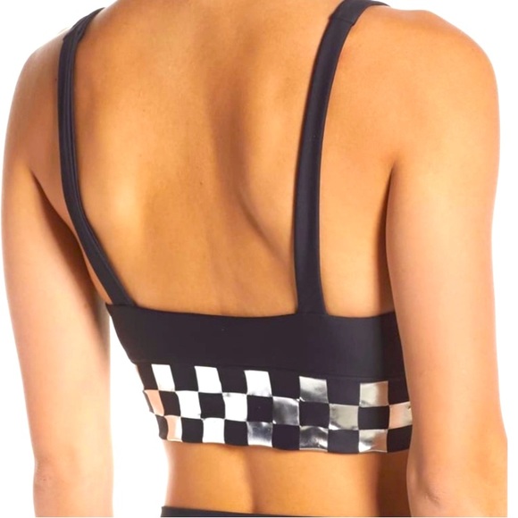 NWT Beach Riot LEAH black yoga athleisure crop top + metallic checkerboard